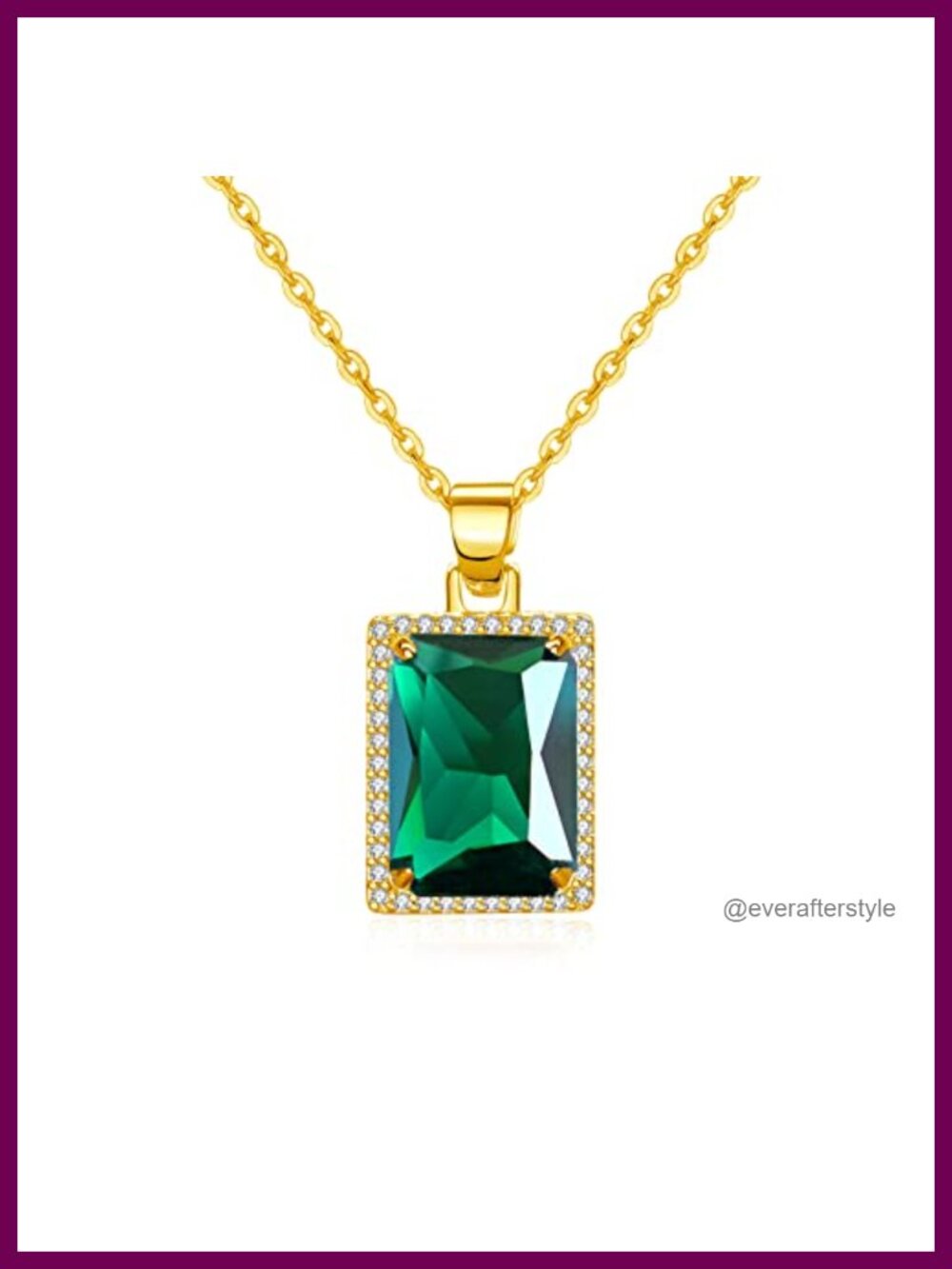 Gold Plated Rectangle Pendant Necklace with Cubic Zirconia